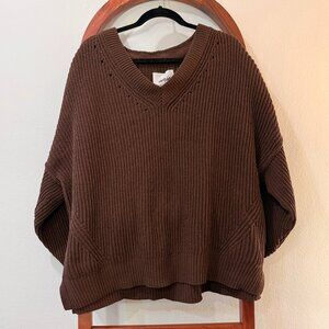 aerie Brown oversized v neck sweater "beyond chenille"- size XL
